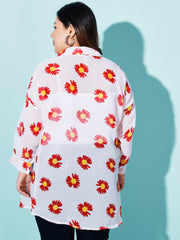 Georgette Boxy Fit Floral Print Women Plus Size Casual Long Shirt-3050PLUS
