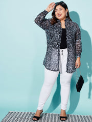 Leopard Print Boxy Fit Georgette Plus Size Casual Women Long Shirt-3189PLUS