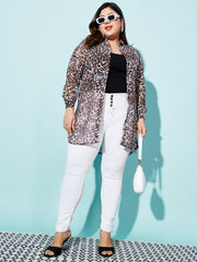 Leopard Print Boxy Fit Georgette Plus Size Casual Women Long Shirt-3066PLUS