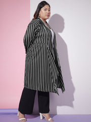 Lycra Striped Longline Plus Size Women Shrug-3250PLUS