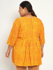 Cotton Plus Size Bandhani Printed Women Short Flared Frock/Kurti/Top-3175PLUS