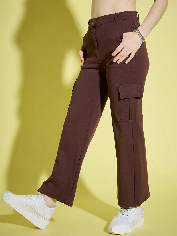 Straight Fit Full Length Solid Cargo Pant | Women Casual Pant-3387-3390