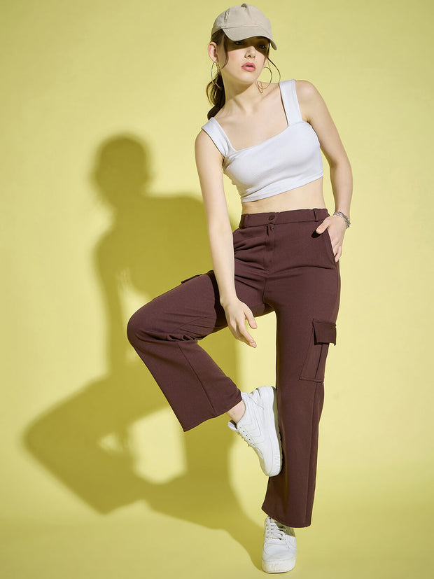 Straight Fit Full Length Solid Cargo Pant | Women Casual Pant-3389-3390