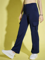 Straight Fit Full Length Solid Cargo Pant | Women Casual Pant-3386-3390