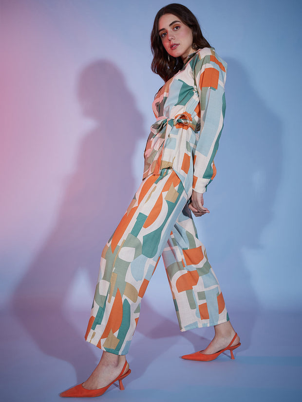 Geometric Print Colorful Rayon Women's 2 Piece Outfits |Shirt Palazzo Set| Co-Ord Set-3337N3