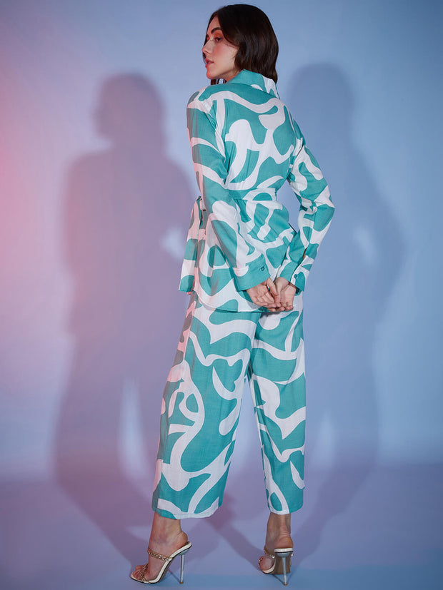 Abstract Print Rayon Women's 2 Piece Dress | Shirt Palazzo Set |Co-Ord Set-3332