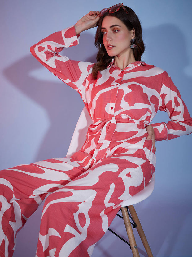 Abstract Print Rayon Women's 2 Piece Dress | Shirt Palazzo Set |Co-Ord Set-3330