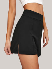 Black High Waist Solid Summer Women Shorts-3367