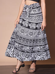 Cotton Wrap Around Animal Printed Women Long Skirt-3081