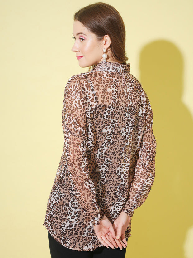 Boxy Fit Leopard Print Comfort Fit Women Casual Shirt-3064-3189