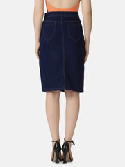 Solid Knee Length Women Denim Skirt-2941-2941