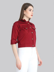 Maroon Solid Buttoned Twil Jacket-2271