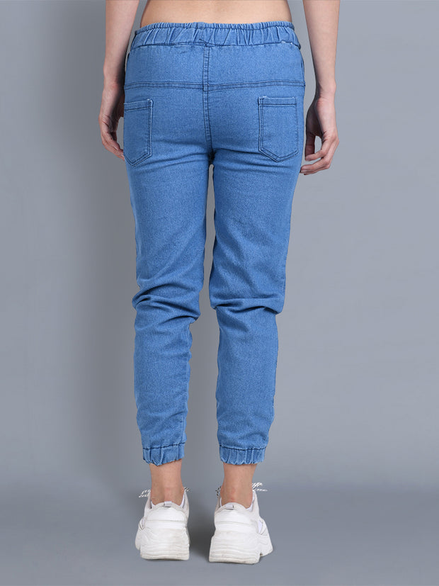 Light Blue Printed Skinny Fit Denim Jogger Jeans-2327