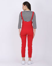 Red Dungaree Pant with Striped Top-2051