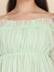 Parrot Green Off Shoulder Soft Net Top For Women-2609