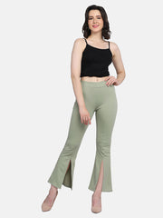 Lycra Full Length Front Slit Women Trouser Pant-2957-2957