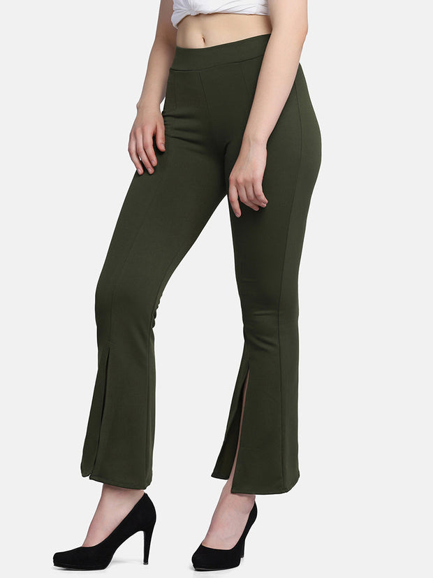 Lycra Full Length Front Slit Women Trouser Pant-2955-2957