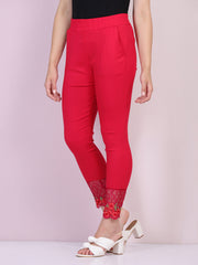 Pink Cotton Stretch Legging with Lace Detail-2646