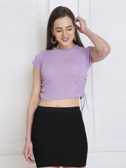 Purple Cotton Rib Short Sleeve Women Crop Top-2745