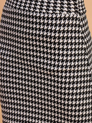 Cotton Blend Women Houndstooth Midi Pencil Skirt with Side Slit-3588