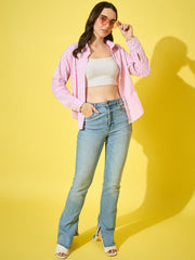 Women’s Striped Cotton Oversized Long Sleeve Button-Down Shirt-3575-3575
