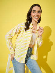 Women’s Striped Cotton Oversized Long Sleeve Button-Down Shirt-3575-3575