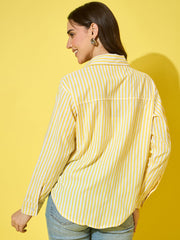 Women’s Striped Cotton Oversized Long Sleeve Button-Down Shirt-3575-3575