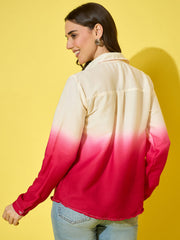 Women’s Ombre Style Crepe Oversized Long Sleeve Button-Down Shirt-3578-3578