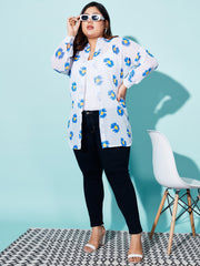 Georgette Relaxed Fit Floral Print Women Plus Size Casual Long Shirt-3050PLUS