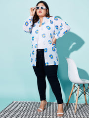 Georgette Relaxed Fit Floral Print Women Plus Size Casual Long Shirt-3051PLUS