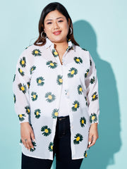 Georgette Relaxed Fit Floral Print Women Plus Size Casual Long Shirt-3050PLUS