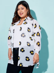 Georgette Boxy Fit Floral Print Women Plus Size Casual Long Shirt-3052PS