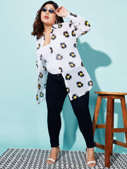 Georgette Boxy Fit Floral Print Women Plus Size Casual Long Shirt-3050PLUS