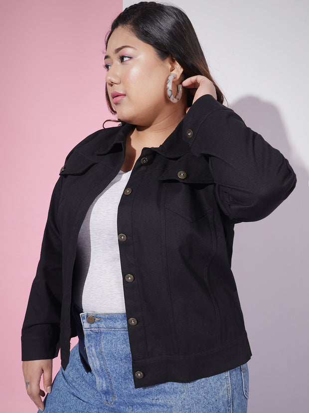 Twill Denim Plus Size Women Regular Jacket-2623PLUS