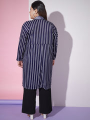Lycra Striped Longline Plus Size Women Shrug-3249PLUS