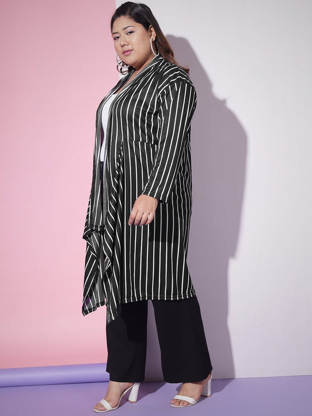 Lycra Striped Longline Plus Size Women Shrug-3250PLUS