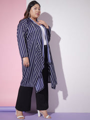 Lycra Striped Longline Plus Size Women Shrug-3250PLUS