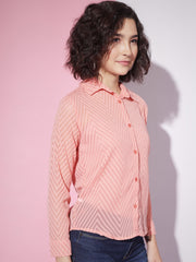 Chiffon Self Design Button Front Women Casual Shirt-3305