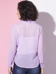 Chiffon Self Design Button Front Women Casual Shirt-3303