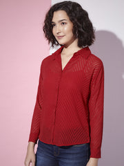 Chiffon Self Design Button Front Women Casual Shirt-3302
