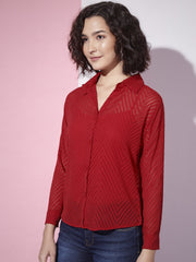 Chiffon Self Design Button Front Women Casual Shirt-3305