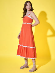 Ruffled Trim Flowy Maxi Women’s Dress with Spaghetti Straps-3567-3567