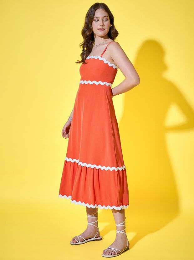 Ruffled Trim Flowy Maxi Women’s Dress with Spaghetti Straps-3567-3567