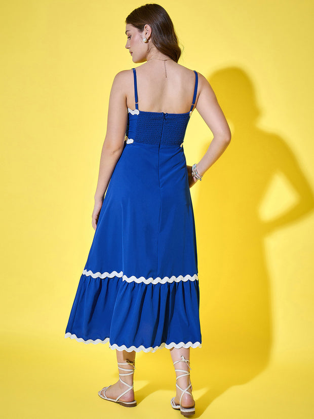 Ruffled Trim Flowy Maxi Women’s Dress with Spaghetti Straps-3567-3567