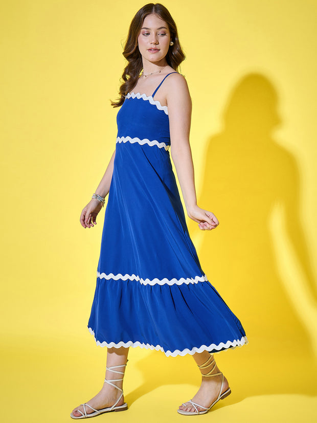 Ruffled Trim Flowy Maxi Women’s Dress with Spaghetti Straps-3567-3567