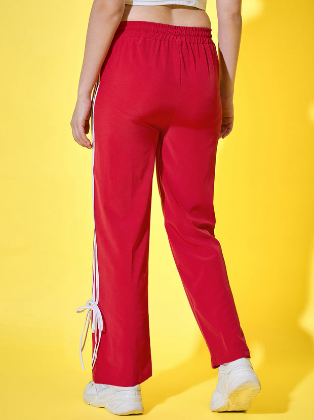 Sporty Women Track Pant with Side Stripes, Elasticated, and Ankle Tie Detail-3561-3561