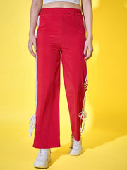 Sporty Women Track Pant with Side Stripes, Elasticated, and Ankle Tie Detail-3561-3561