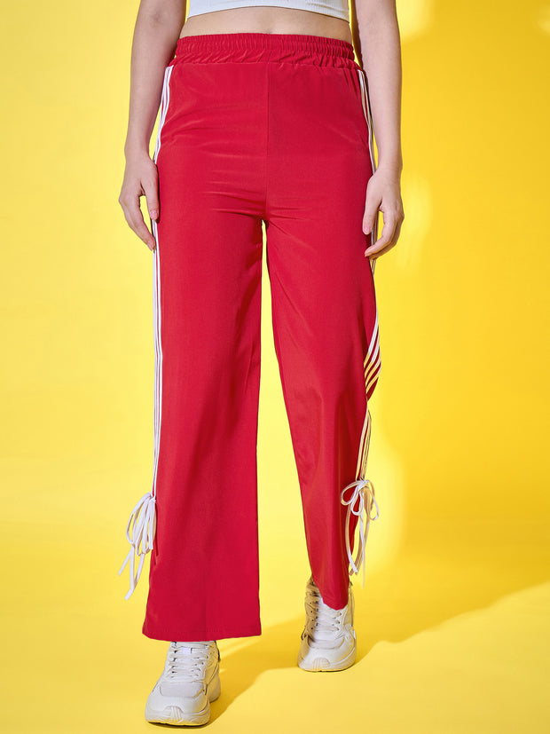Sporty Women Track Pant with Side Stripes, Elasticated, and Ankle Tie Detail-3561-3561