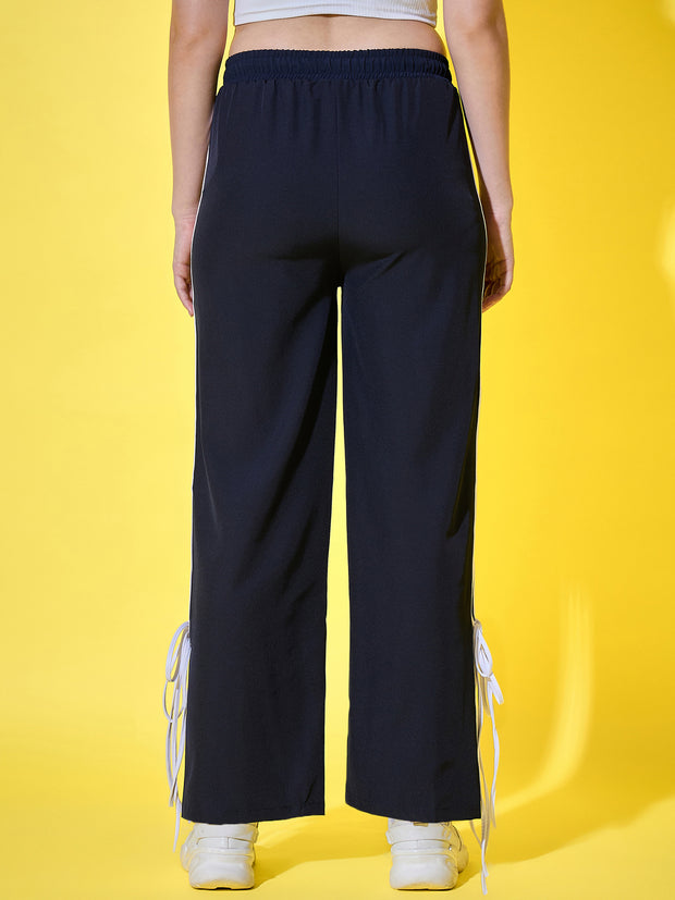 Sporty Women Track Pant with Side Stripes, Elasticated, and Ankle Tie Detail-3561-3561