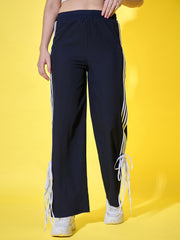 Sporty Women Track Pant with Side Stripes, Elasticated, and Ankle Tie Detail-3561-3561